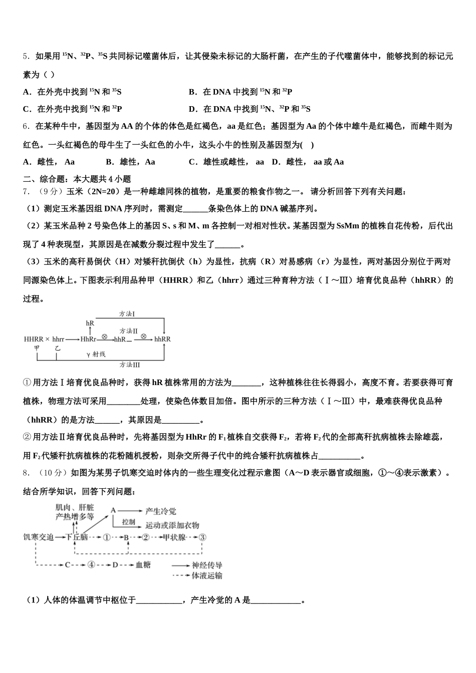 2025年黑龙江省大兴安岭漠河县一中高一生物第二学期期末综合测试试题含解析_第2页