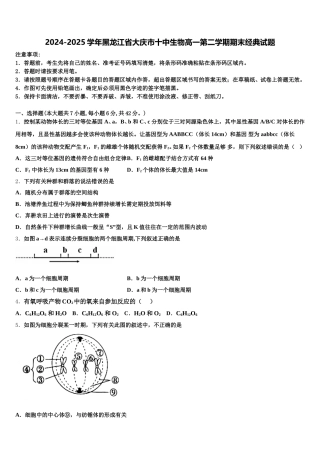 2024-2025学年黑龙江省大庆市十中生物高一第二学期期末经典试题含解析