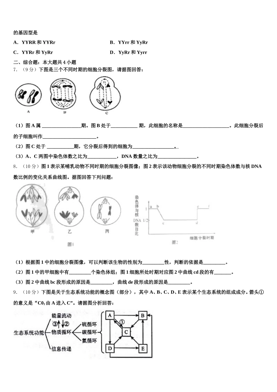 2024-2025学年黑龙江省鹤岗市生物高一下期末调研模拟试题含解析_第2页