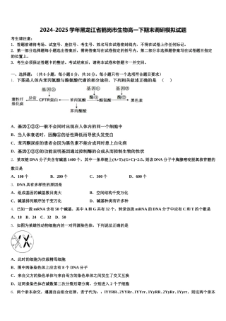 2024-2025学年黑龙江省鹤岗市生物高一下期末调研模拟试题含解析