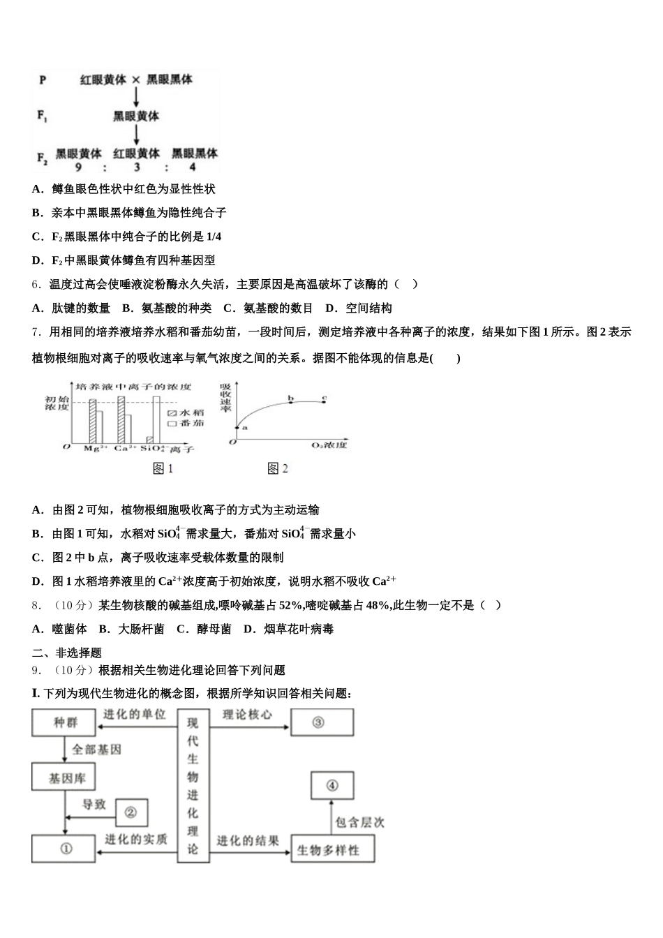 黑龙江省绥化市青冈一中2025年高一生物第二学期期末学业水平测试模拟试题含解析_第2页