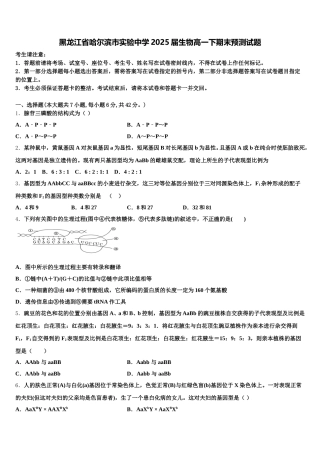 黑龙江省哈尔滨市实验中学2025届生物高一下期末预测试题含解析
