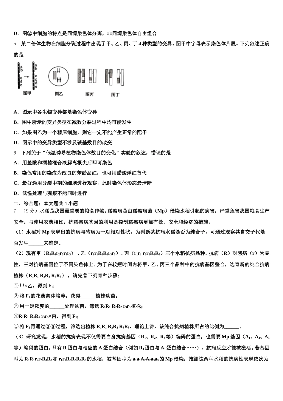 黑龙江大庆铁人中学2025年高一下生物期末学业质量监测模拟试题含解析_第2页