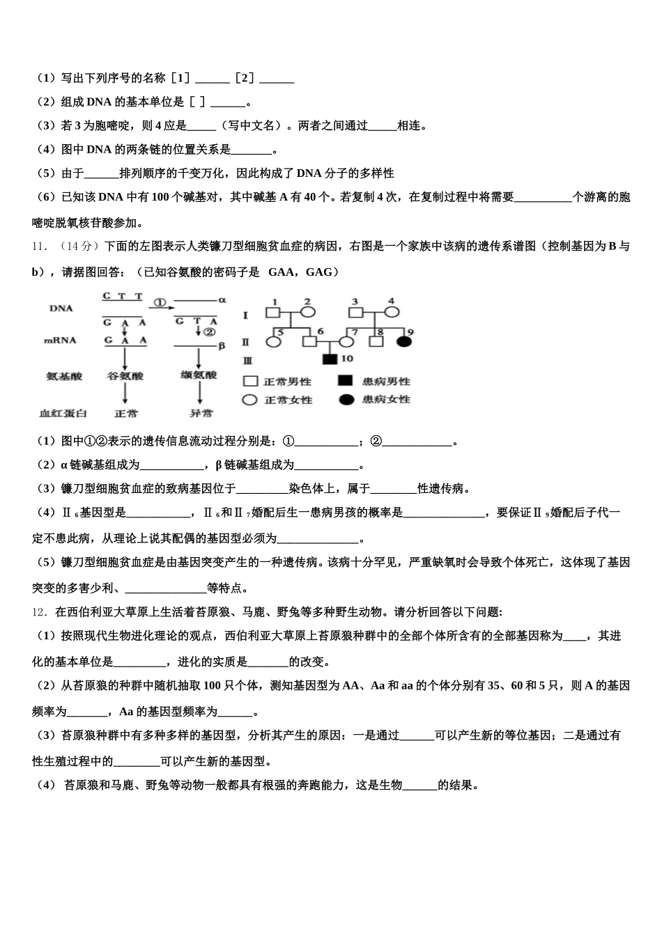 黑龙江省哈尔滨市呼兰区第一中学2025年生物高一下期末达标检测试题含解析_第3页