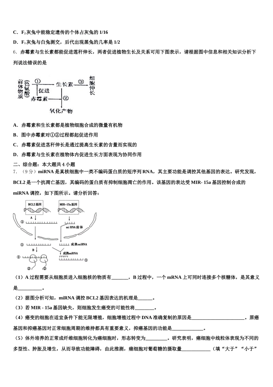 2025届黑龙江省大庆市第一中学高一下生物期末统考模拟试题含解析_第2页