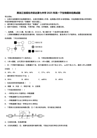 黑龙江省绥化市安达第七中学2025年高一下生物期末经典试题含解析