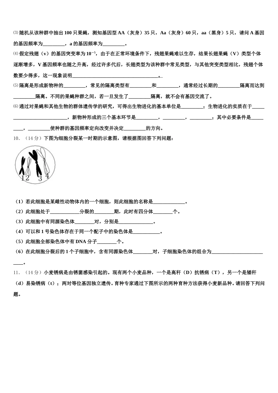2025届黑龙江省绥化市普通高中生物高一第二学期期末质量检测模拟试题含解析_第3页