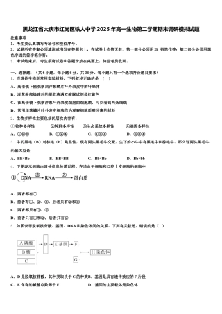 黑龙江省大庆市红岗区铁人中学2025年高一生物第二学期期末调研模拟试题含解析