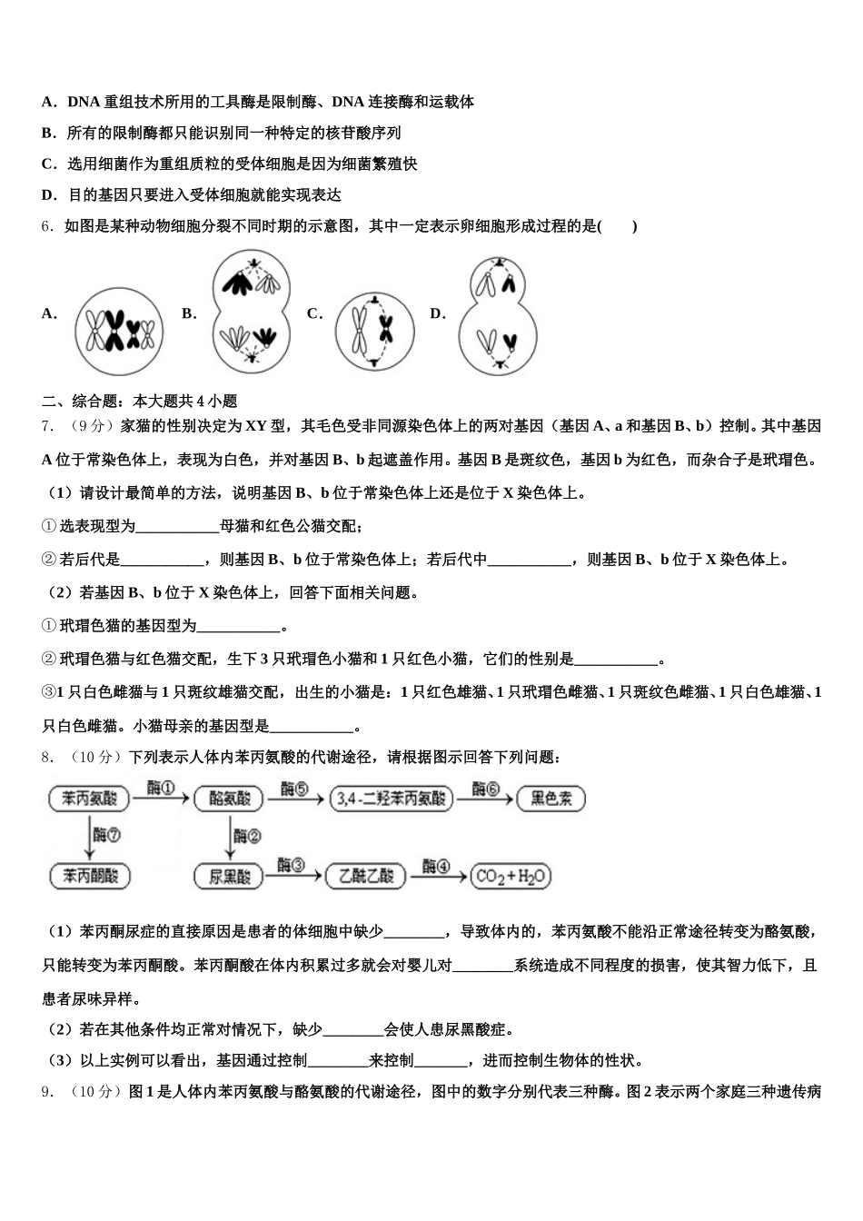 黑龙江省大兴安岭2025年生物高一下期末质量跟踪监视模拟试题含解析_第2页