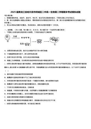 2025届黑龙江省哈尔滨市阿城区二中高一生物第二学期期末考试模拟试题含解析