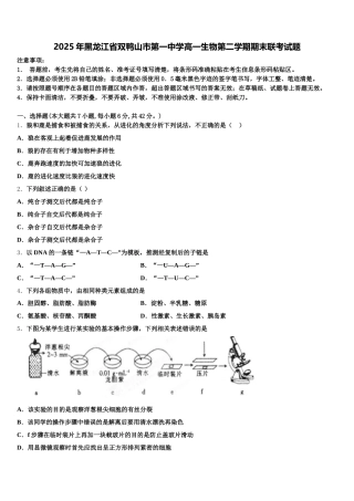 2025年黑龙江省双鸭山市第一中学高一生物第二学期期末联考试题含解析