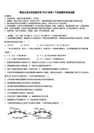 黑龙江省大庆实验中学2025年高一下生物期末考试试题含解析
