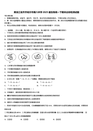 黑龙江省齐齐哈尔市第八中学2025届生物高一下期末达标检测试题含解析