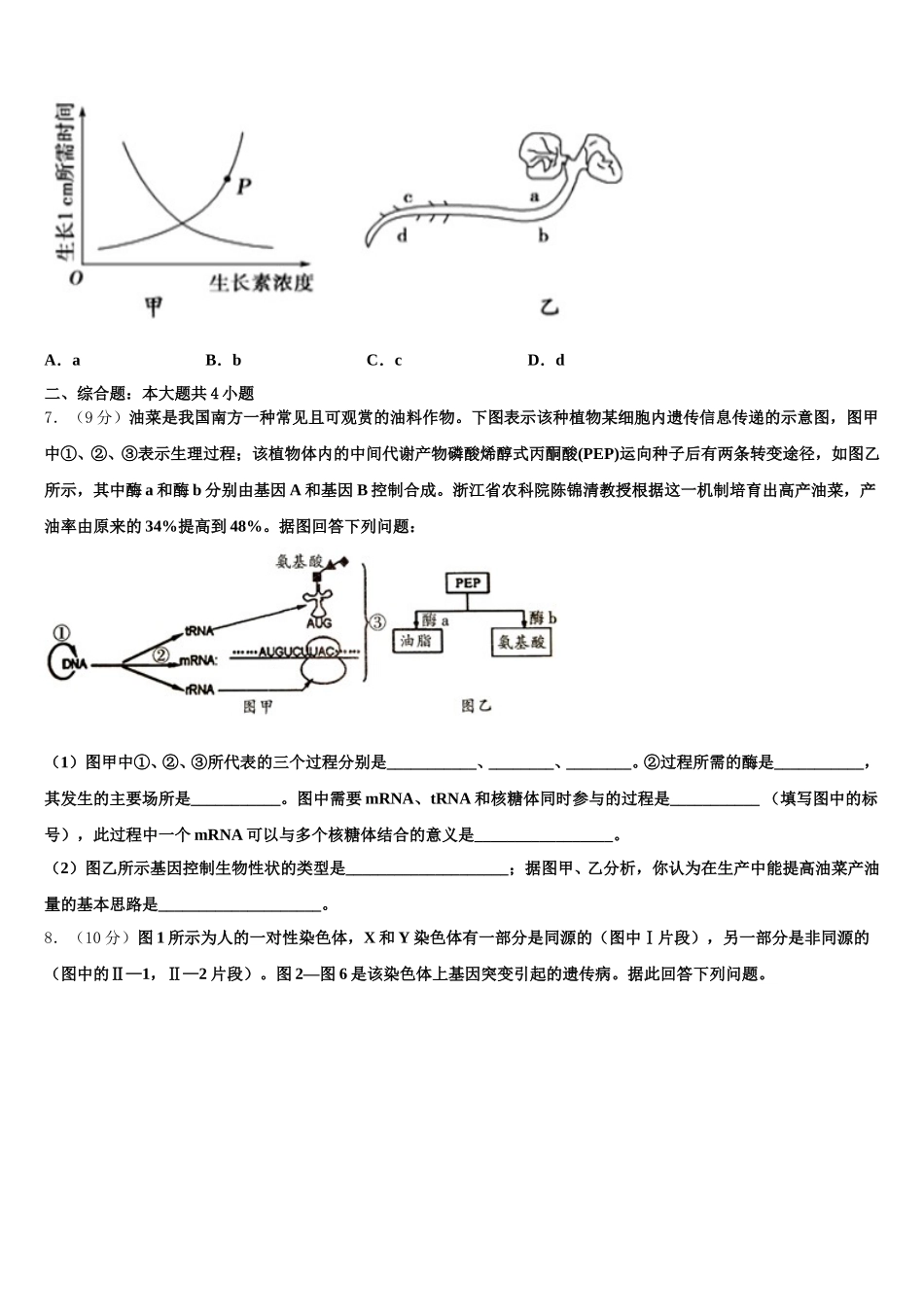 2025届黑龙江省大庆中学生物高一第二学期期末学业水平测试模拟试题含解析_第2页
