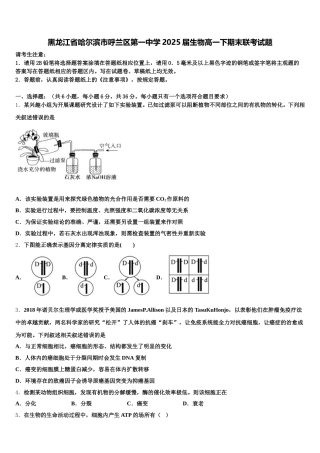 黑龙江省哈尔滨市呼兰区第一中学2025届生物高一下期末联考试题含解析