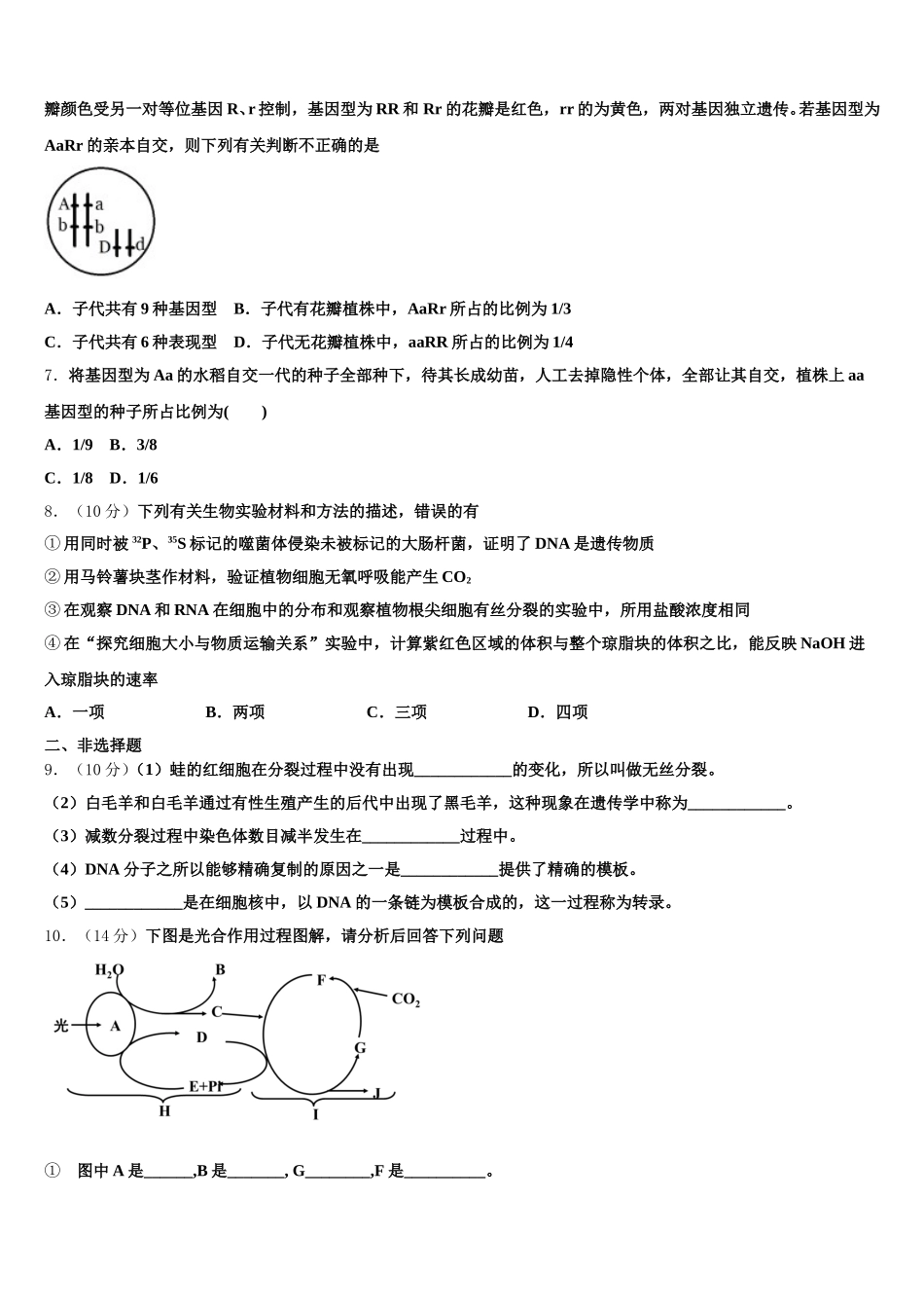 西安市重点中学2025年高一下生物期末达标检测模拟试题含解析_第2页