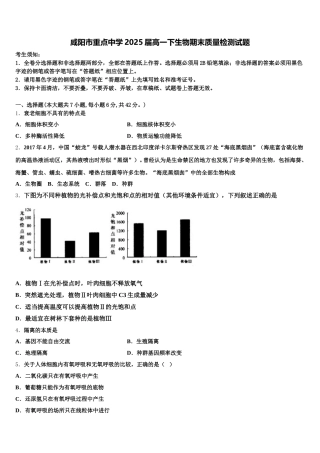 咸阳市重点中学2025届高一下生物期末质量检测试题含解析