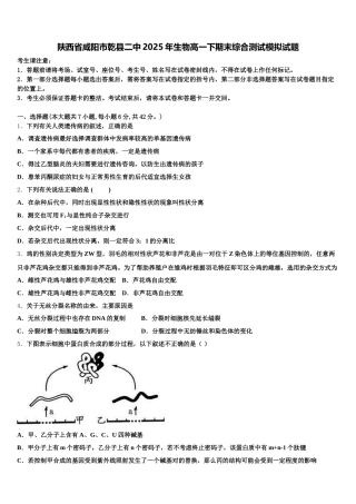 陕西省咸阳市乾县二中2025年生物高一下期末综合测试模拟试题含解析