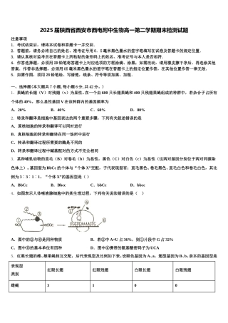 2025届陕西省西安市西电附中生物高一第二学期期末检测试题含解析