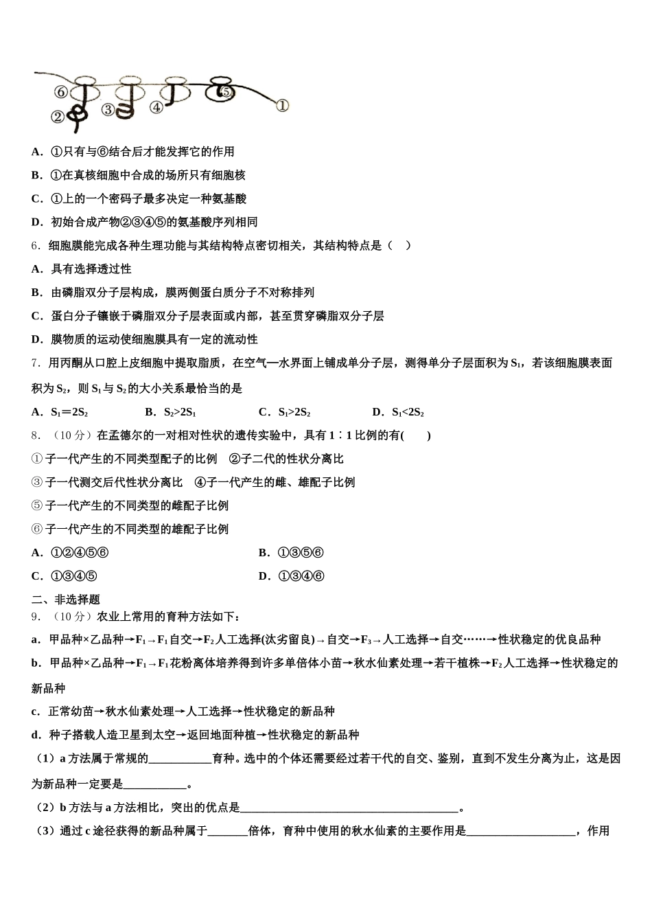 陕西省西安市西光中学2024-2025学年生物高一第二学期期末学业质量监测试题含解析_第2页