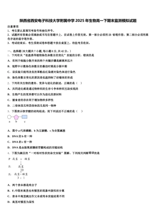 陕西省西安电子科技大学附属中学2025年生物高一下期末监测模拟试题含解析
