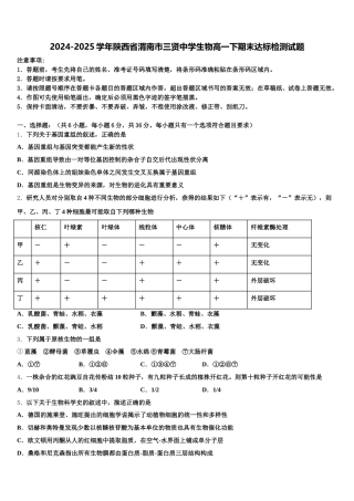 2024-2025学年陕西省渭南市三贤中学生物高一下期末达标检测试题含解析