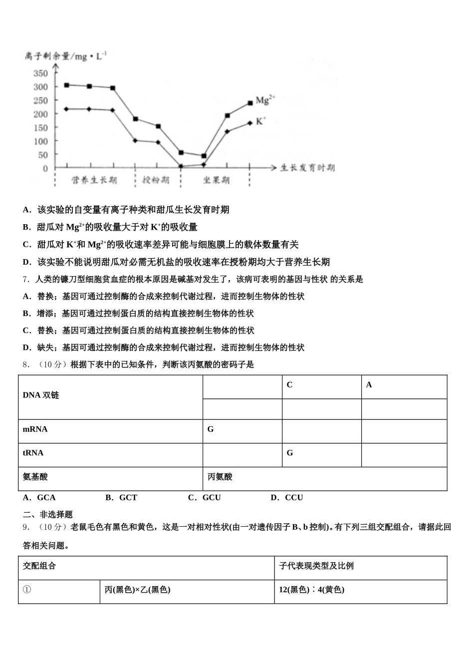2024-2025学年西安高新第一中学生物高一下期末调研试题含解析_第2页