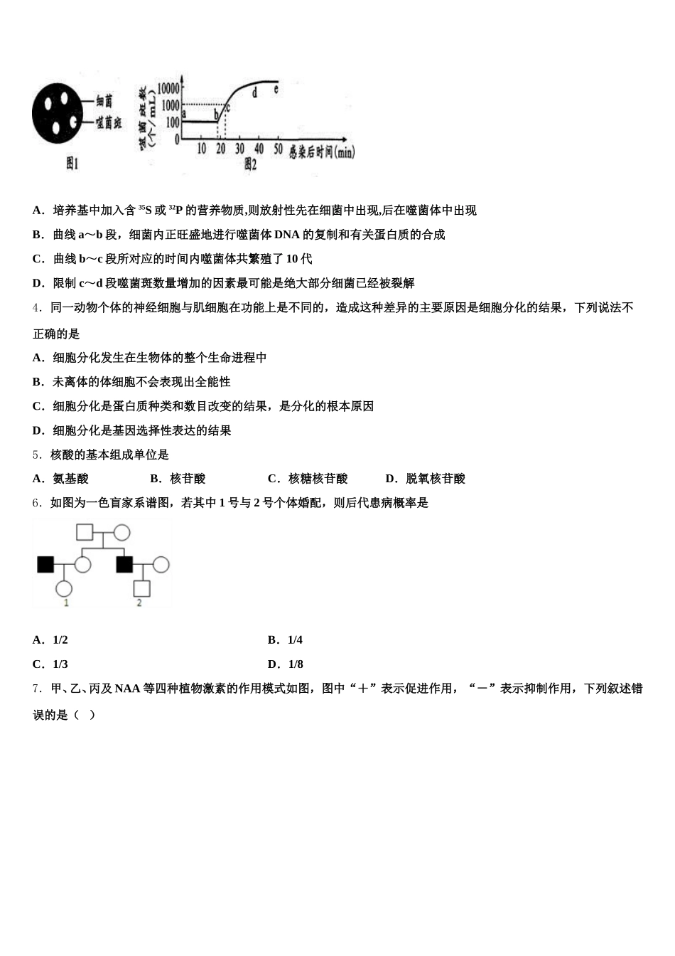 2024-2025学年陕西师范大学附中高一下生物期末复习检测模拟试题含解析_第2页