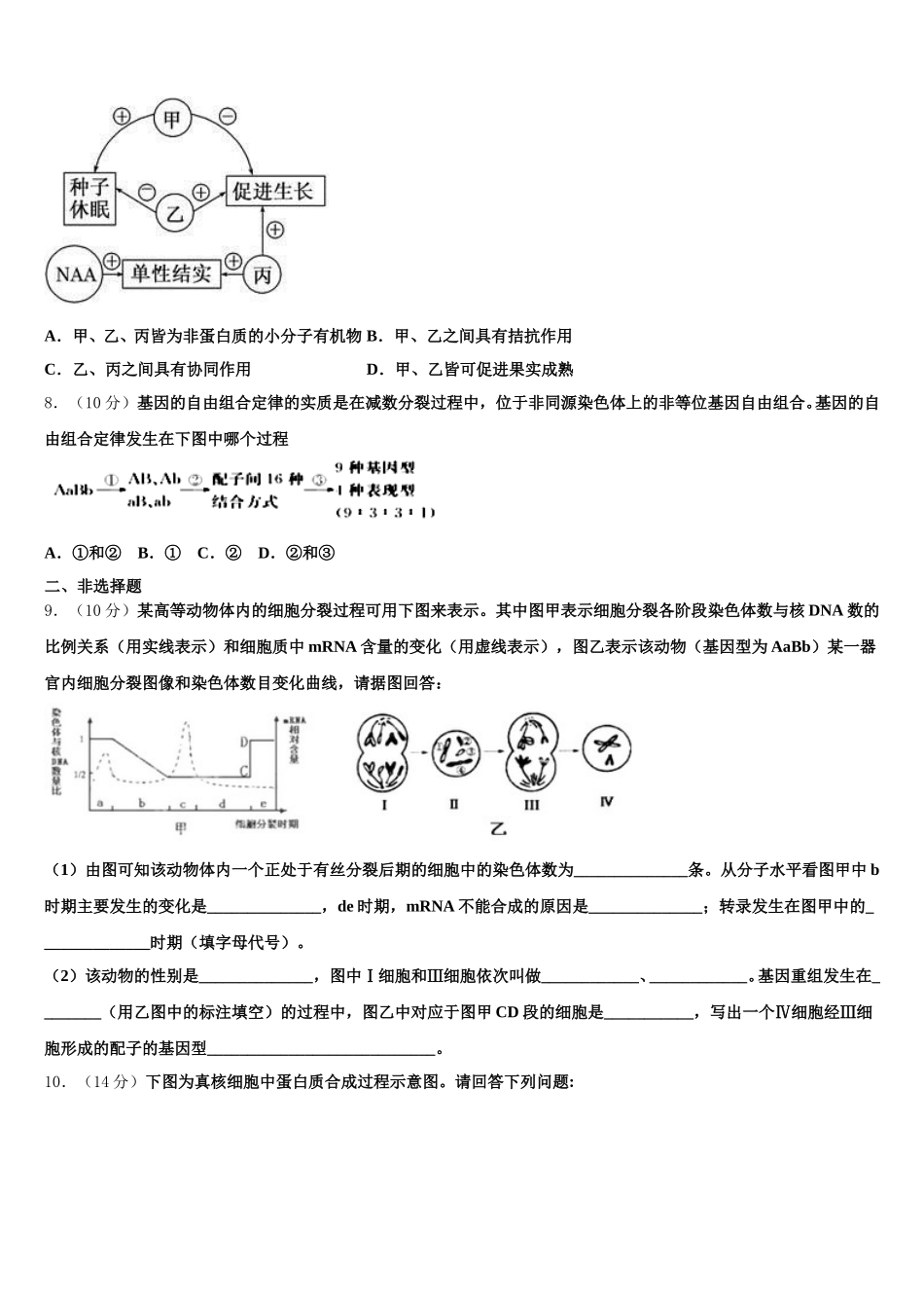 2024-2025学年陕西师范大学附中高一下生物期末复习检测模拟试题含解析_第3页