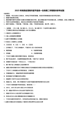 2025年陕西省渭南市富平县高一生物第二学期期末联考试题含解析