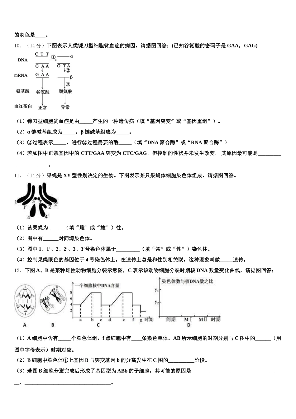 2024-2025学年陕西省延安市黄陵中学高一生物第二学期期末检测模拟试题含解析_第3页