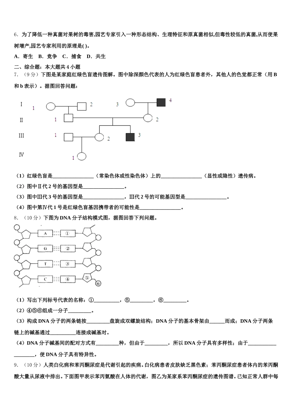 2025年陕西省西北工业大学咸阳启迪中学生物高一下期末学业水平测试模拟试题含解析_第2页