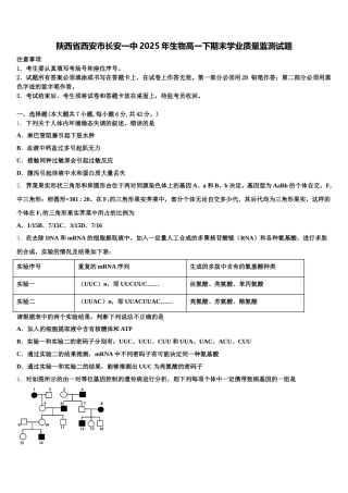 陕西省西安市长安一中2025年生物高一下期末学业质量监测试题含解析
