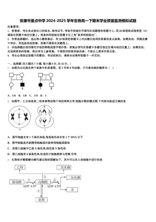 安康市重点中学2024-2025学年生物高一下期末学业质量监测模拟试题含解析