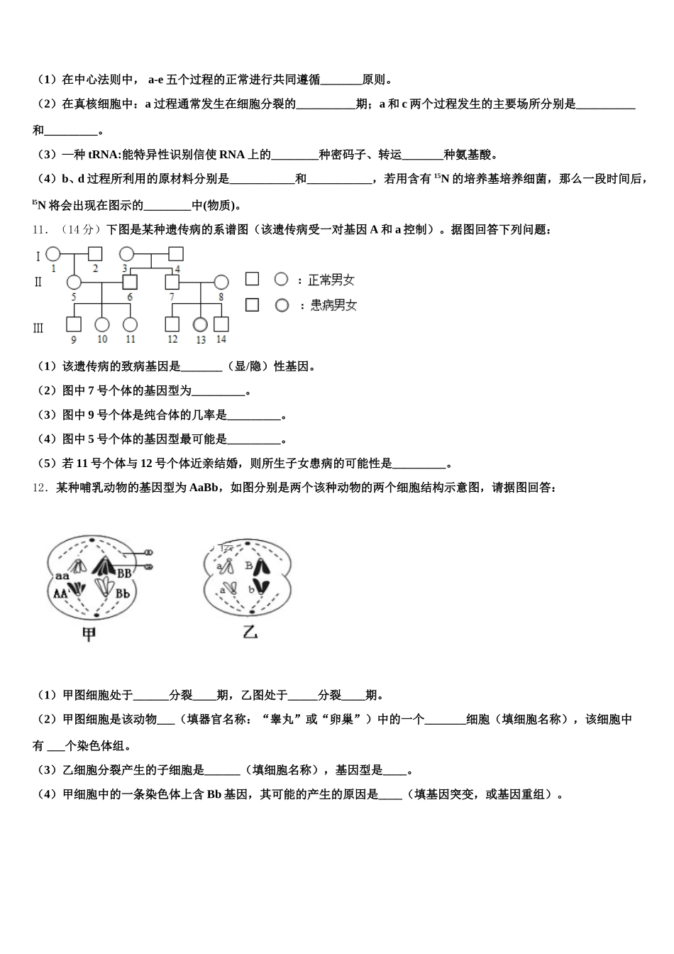 陕西省澄城县2025届高一生物第二学期期末检测模拟试题含解析_第3页