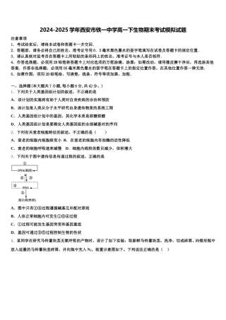 2024-2025学年西安市铁一中学高一下生物期末考试模拟试题含解析