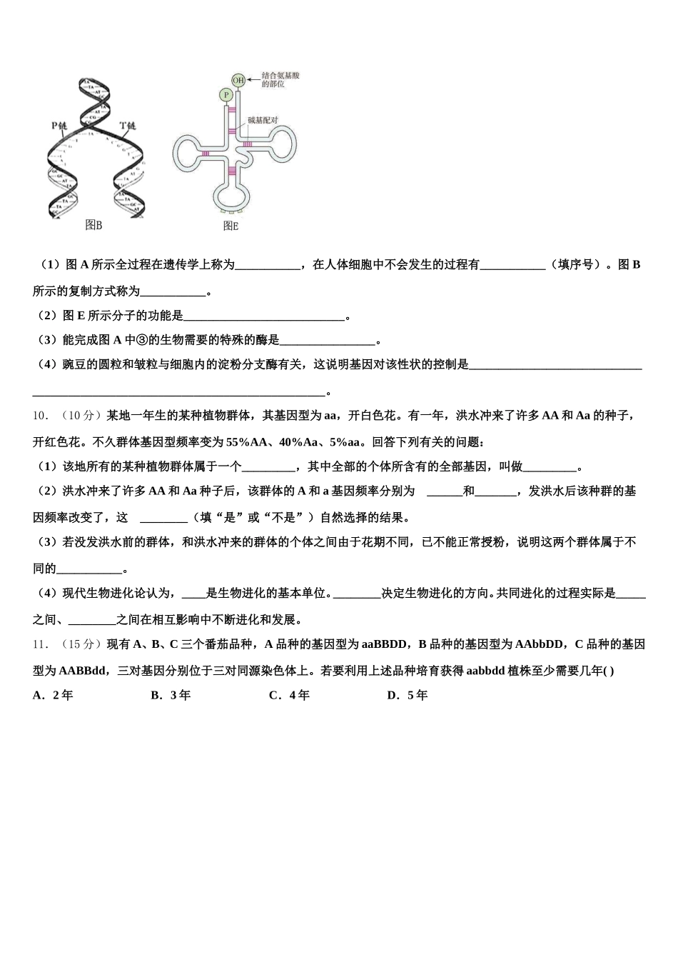 2025届陕西省西安音乐学院附属中等音乐学校高一生物第二学期期末检测模拟试题含解析_第3页