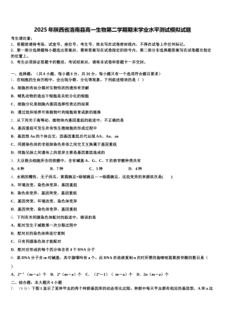 2025年陕西省洛南县高一生物第二学期期末学业水平测试模拟试题含解析