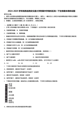 2024-2025学年陕西省西安交通大学附属中学南校区高一下生物期末调研试题含解析