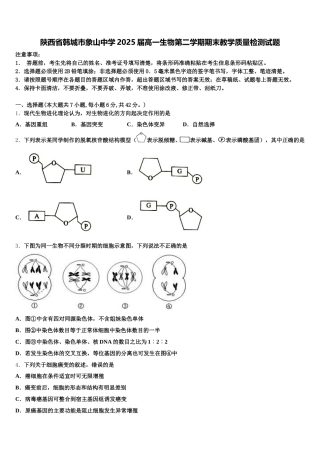 陕西省韩城市象山中学2025届高一生物第二学期期末教学质量检测试题含解析