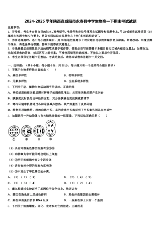 2024-2025学年陕西省咸阳市永寿县中学生物高一下期末考试试题含解析