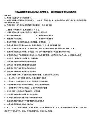 陕西省黄陵中学新部2025年生物高一第二学期期末达标测试试题含解析