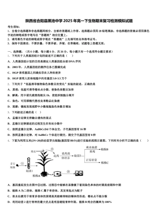 陕西省合阳县黑池中学2025年高一下生物期末复习检测模拟试题含解析