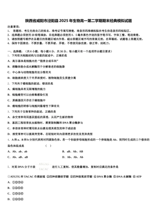陕西省咸阳市泾阳县2025年生物高一第二学期期末经典模拟试题含解析