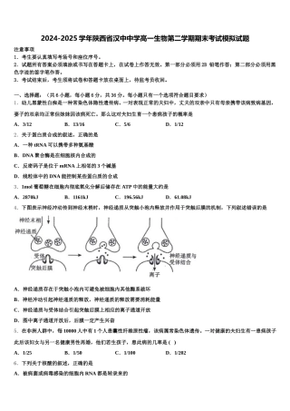 2024-2025学年陕西省汉中中学高一生物第二学期期末考试模拟试题含解析