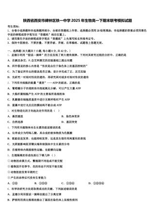 陕西省西安市碑林区铁一中学2025年生物高一下期末联考模拟试题含解析