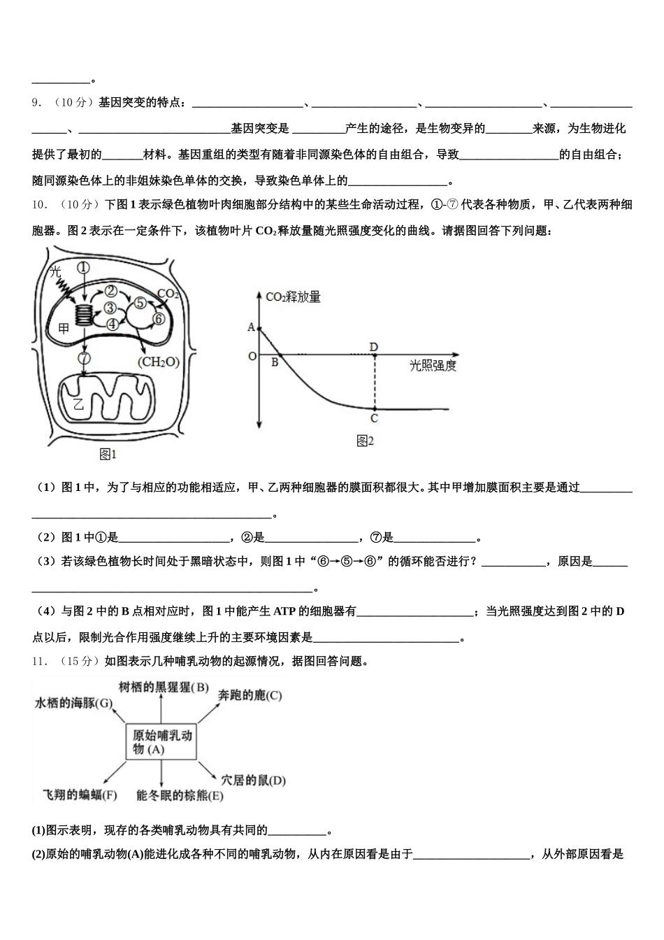 陕西省子洲中学2024-2025学年生物高一下期末学业质量监测模拟试题含解析_第3页