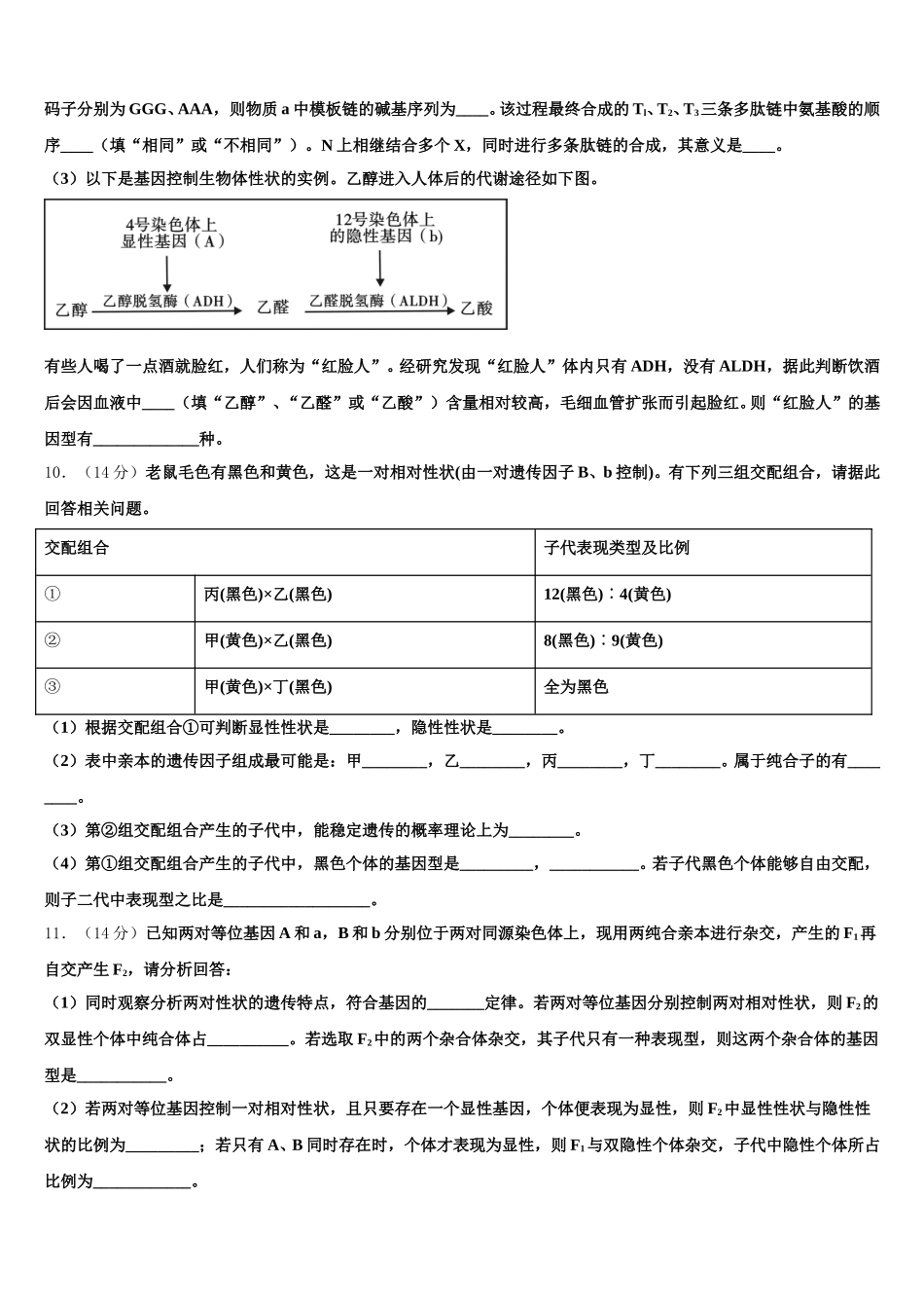 2025届陕西省韩城市苏山分校生物高一第二学期期末统考试题含解析_第3页
