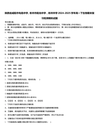 陕西省咸阳市旬邑中学、彬州市阳光中学 、彬州中学2024-2025学年高一下生物期末复习检测模拟试题含解析