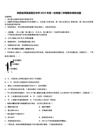 陕西省周至县第五中学2025年高一生物第二学期期末调研试题含解析